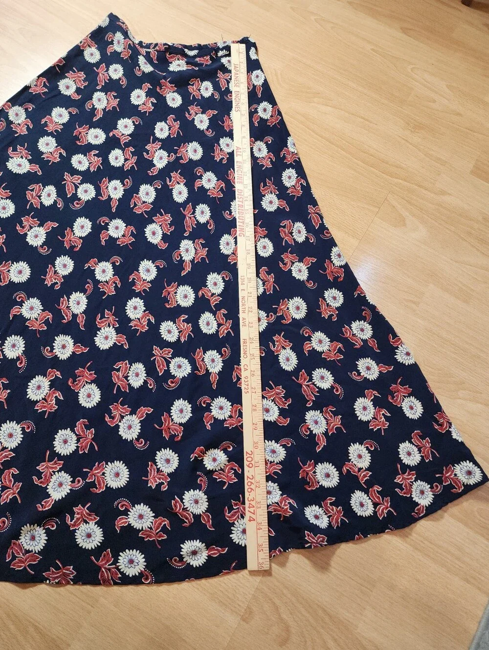 Karen Kane Maxi Skirt Blue Red White Floral Rayon Made In USA Size 6 XS/S